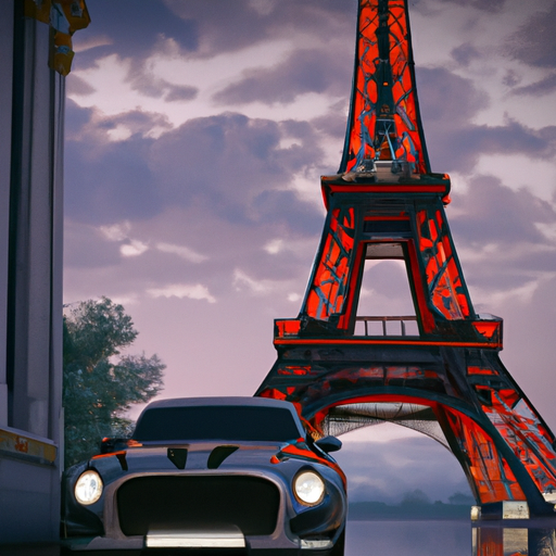 תמונה של מכונית חונה מול מגדל אייפל בפריז