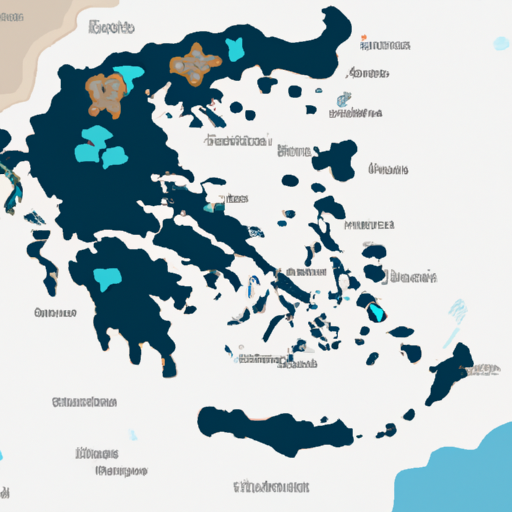 איור של מפת יוון עם האטרקציות העיקריות שלה מודגשות.