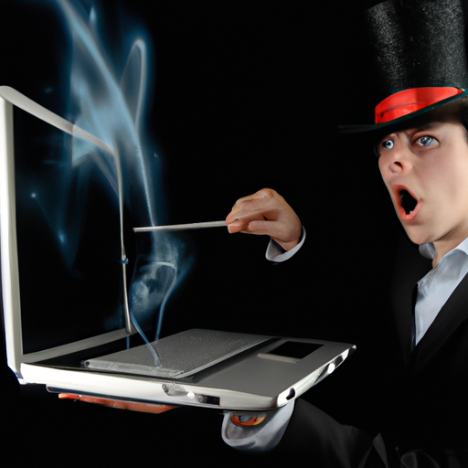תמונה של קוסם מבצע מופע קסמים באופן וירטואלי דרך מסך מחשב נייד