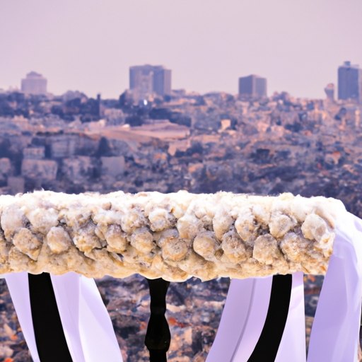 1. תמונה מהממת של חופה יהודית מסורתית על רקע קו הרקיע של ירושלים
