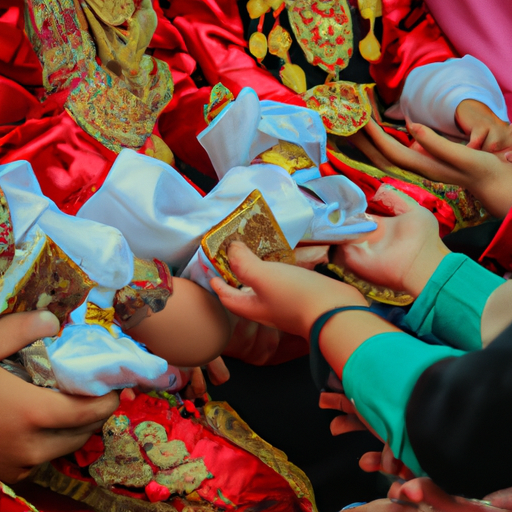 תמונה המציגה את המשתתפים המרכזיים בטקס, כולל התינוק, ההורים והסנדק.
