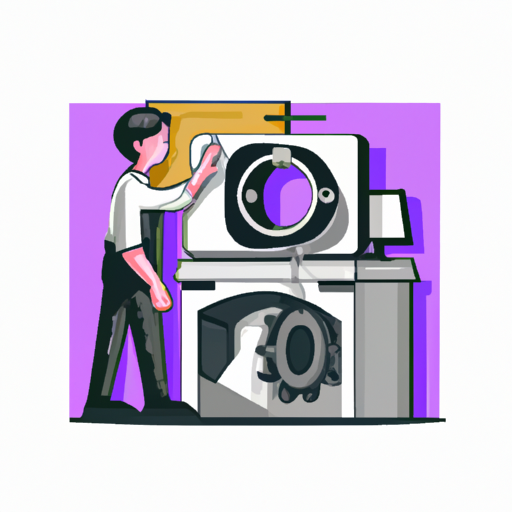 3. איור המדגים טכנאי מקצועי עובד על מכונת כביסה תעשייתית